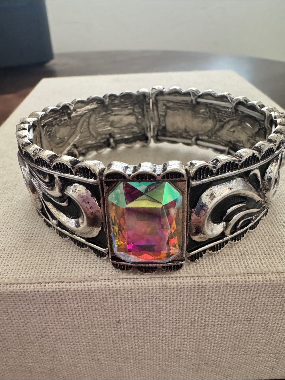 Accessories To Go AB Crystal Stretch Bracelet Silver Tone Western Boho Statement